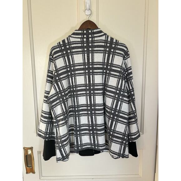 Ali Miles Plaid Blazer Car Coat Womens Size 1X Black White Boho Casual Mature - Picture 4 of 10